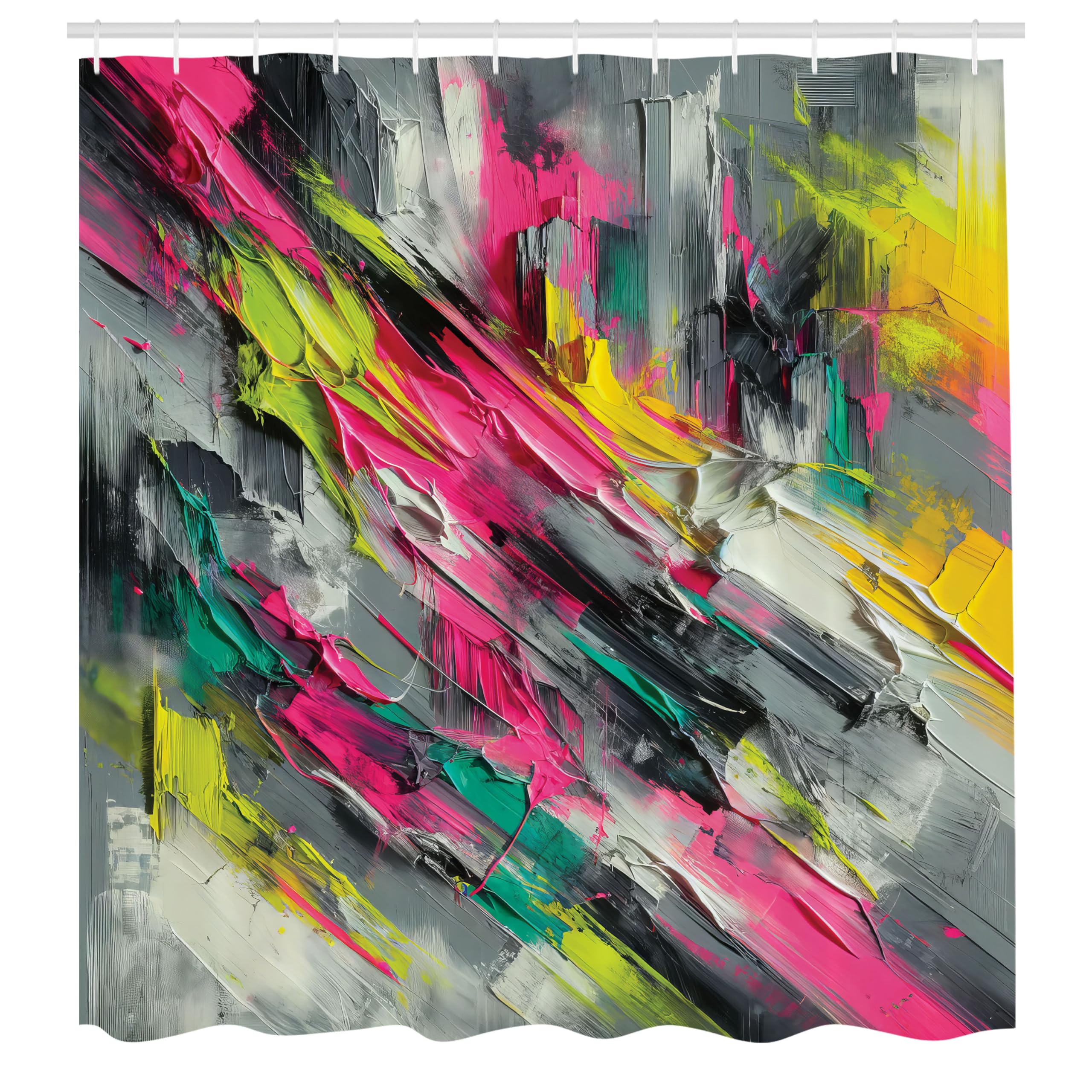 Ambesonne Colorful Shower Curtain, Futurist Painting Theme Abstract Brush Strokes Modern Grunge Details, Cloth Fabric Bathroom D
